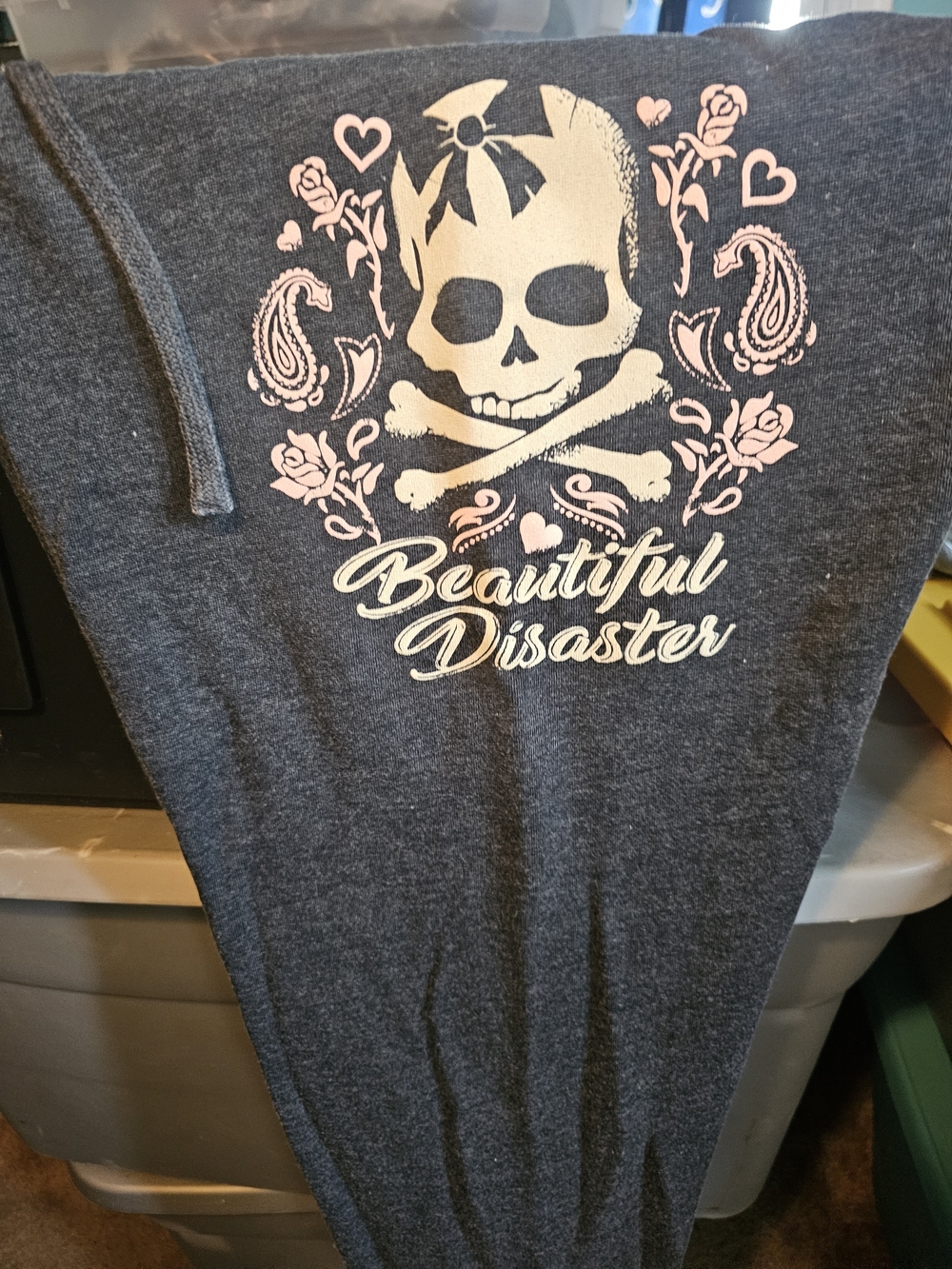 Beautiful Disaster Crewneck Sweatshirt - Dark Heather Gray with Pink Graphic